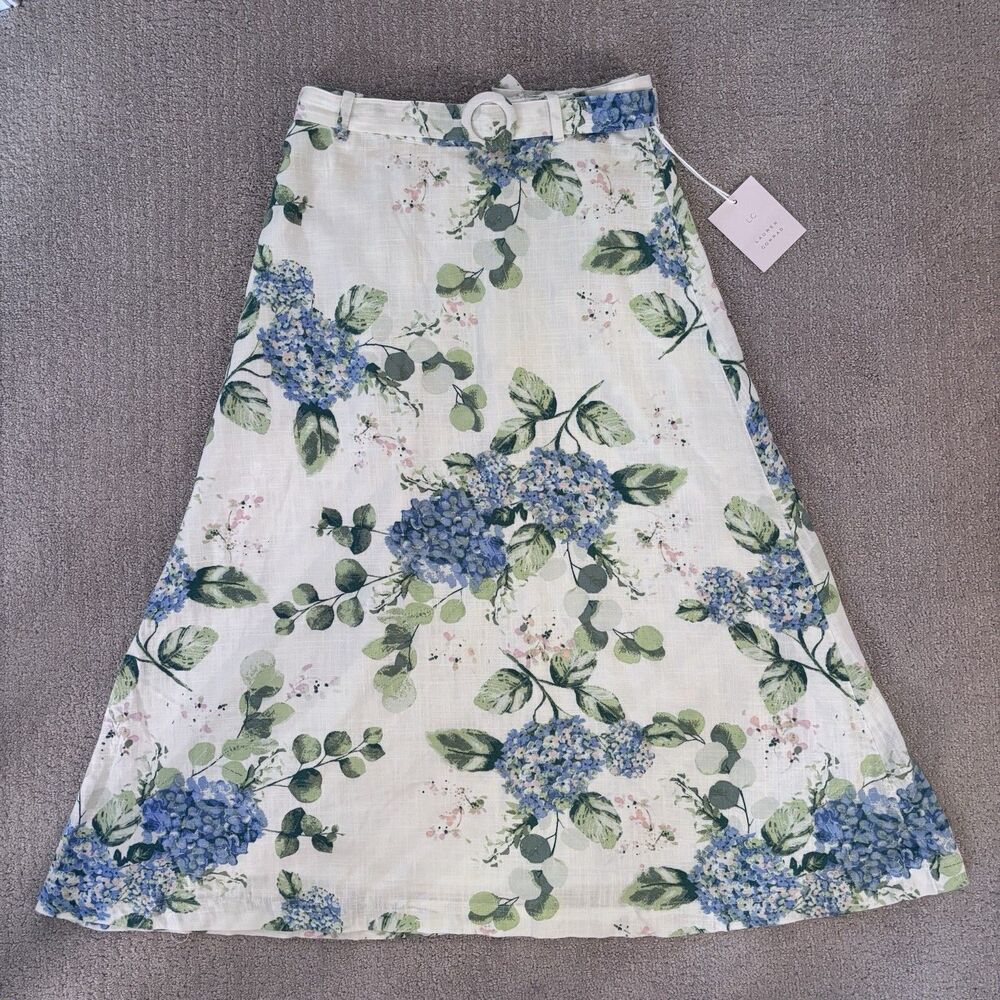 NWT Lauren Conrad Women's Midi Belted Floral Skirt Linen Blend Easter Cottage S - Picture 8 of 13